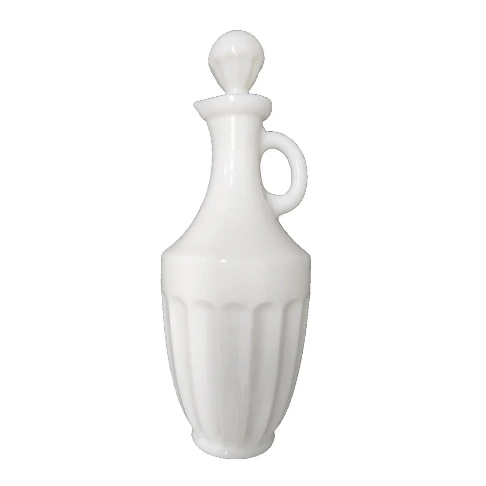Vintage Lefton White Milk Glass Oil Decanter Bottle With Stopper And Handle MCM
